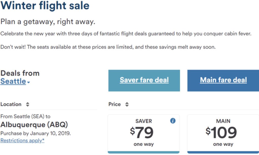 a screenshot of a flight sale