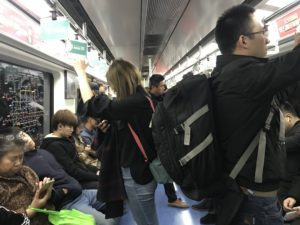 a group of people on a train