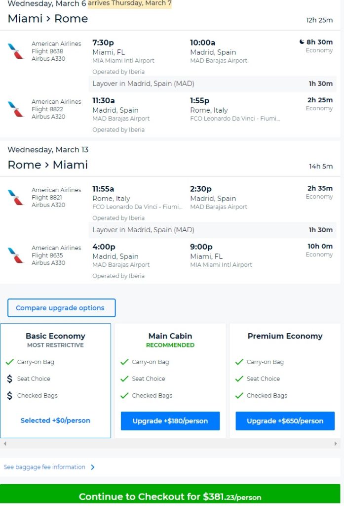 Boston, Miami, New York to Italy from 336 R/T! Points with a Crew