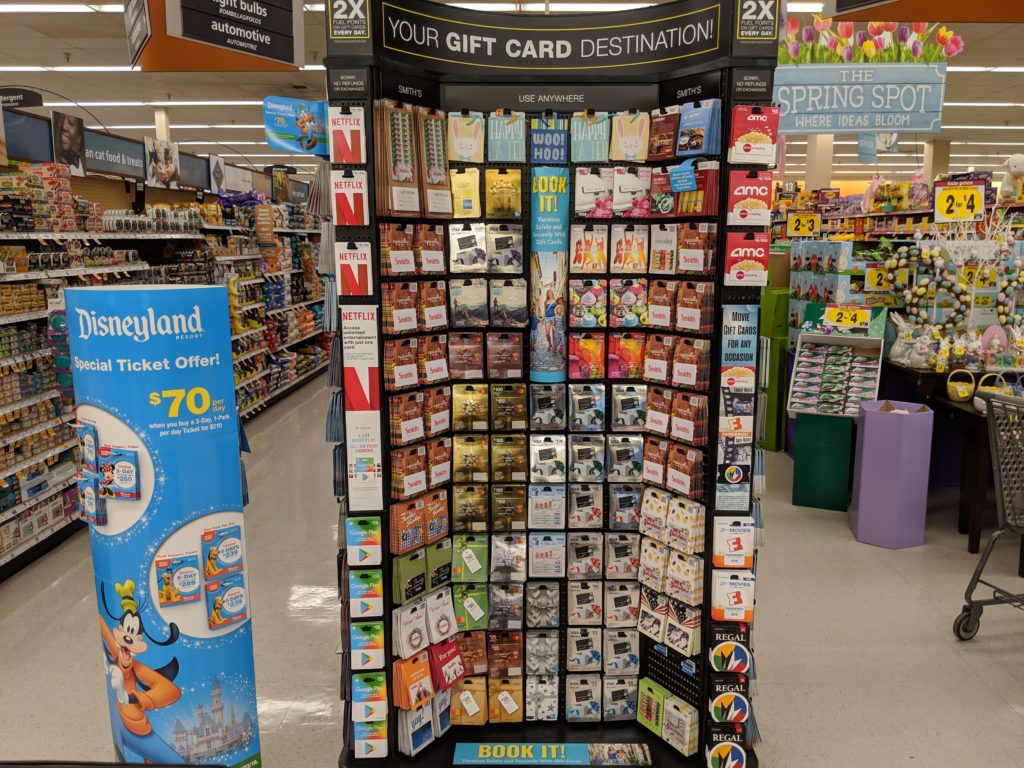 a display of gift cards in a store