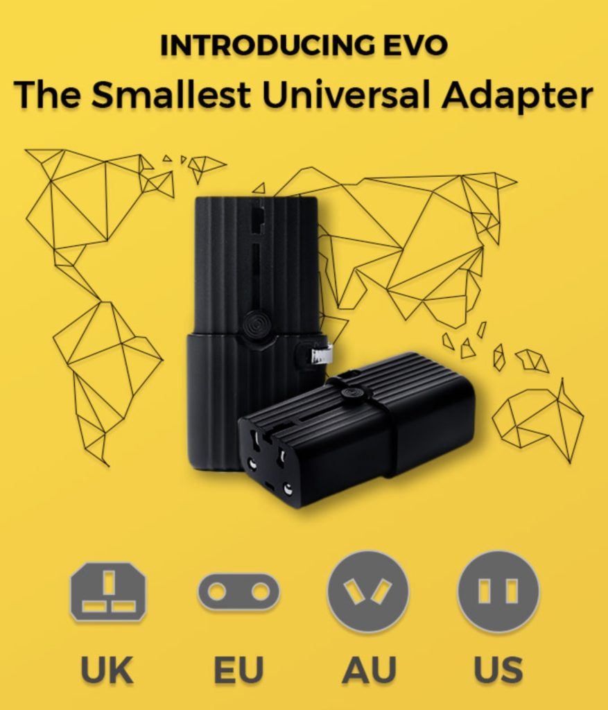 a black adapter with a map of the world