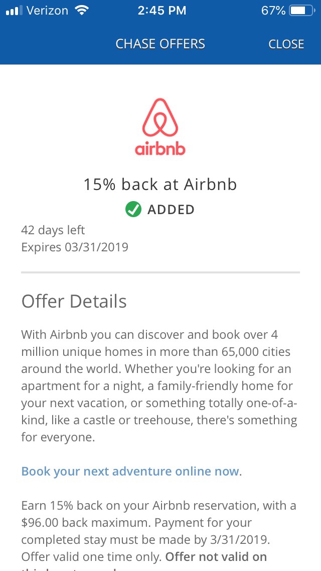 AirBNB Chase Offers