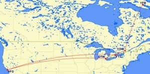 a map of canada with a route