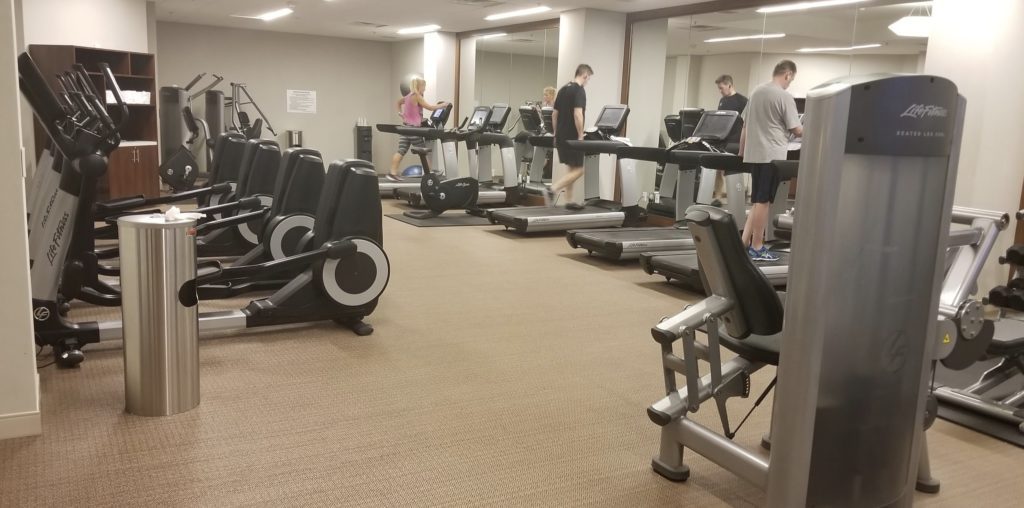 a group of people in a gym