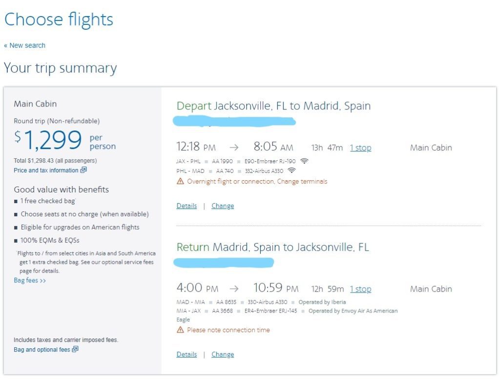 a screenshot of a flight schedule