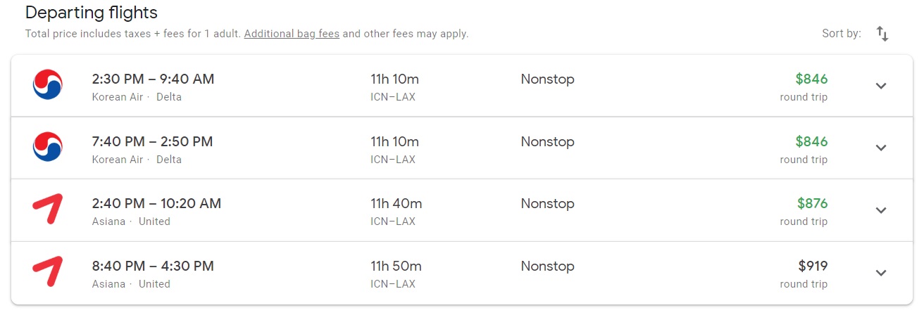 Asiana Miles Award Chart