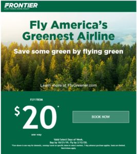 a green and white advertisement with trees