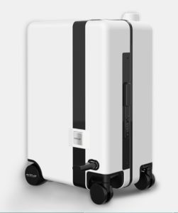 a white suitcase with wheels