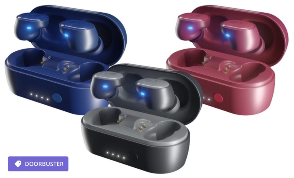a group of bluetooth earbuds