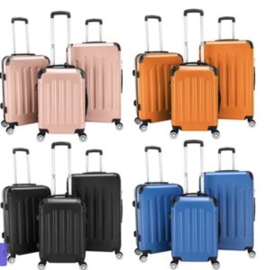 a group of luggage with wheels