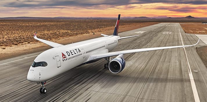 A Delta plane on the runway.