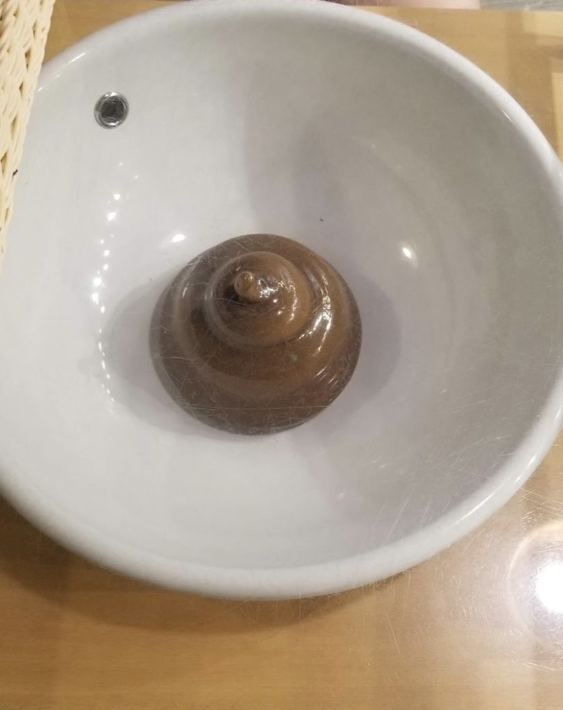 a brown object in a white bowl