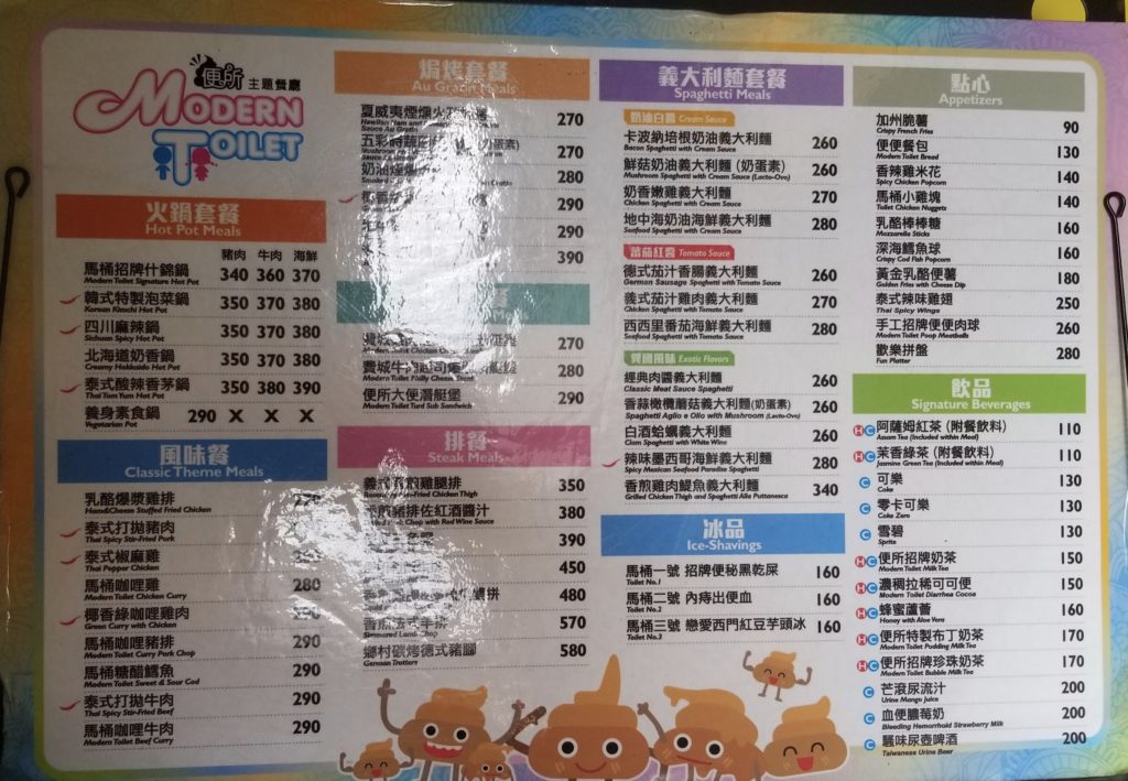 a menu with a price list