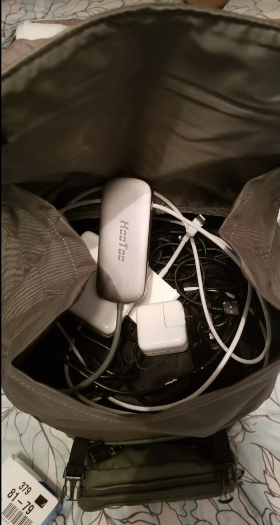 a bag full of electronics