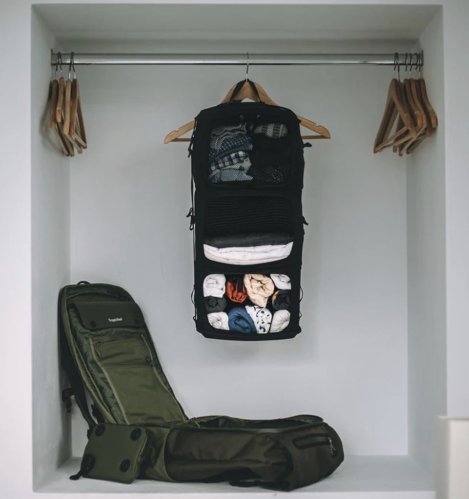 a bag and swingers in a closet