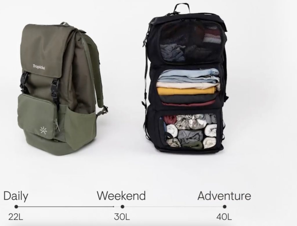 a backpack with clothes inside