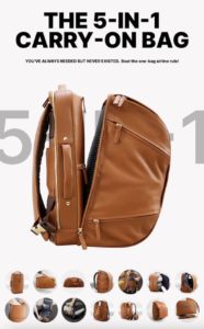 a brown leather backpack with a white background