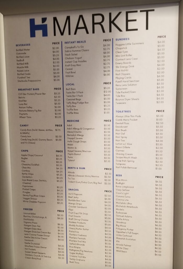 a menu with price list