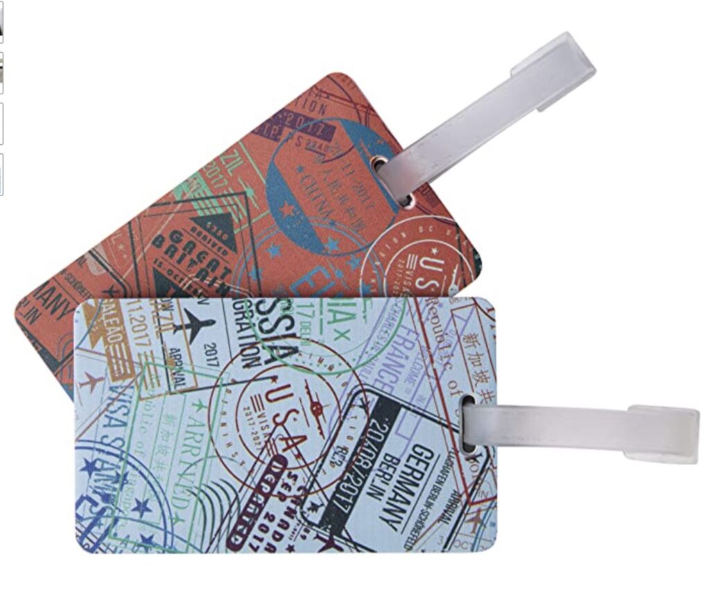 a group of luggage tags