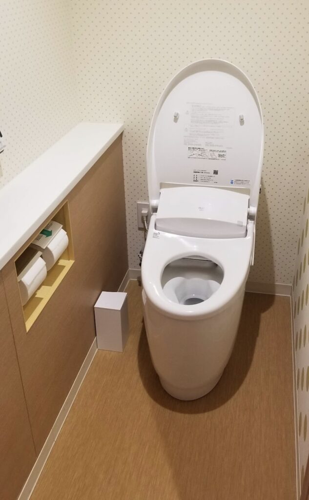 a toilet with the lid up
