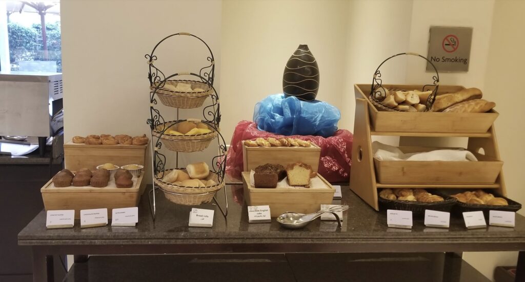 a display of bread and pastries