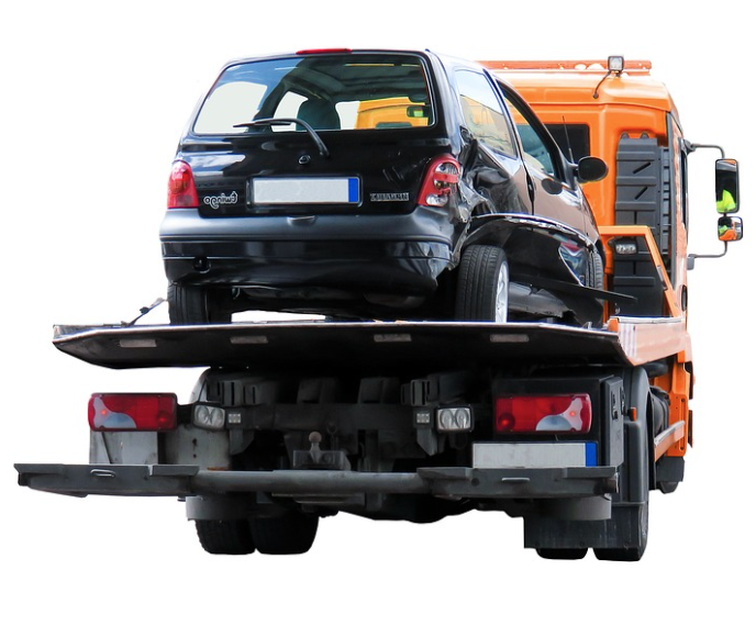 a car on a tow truck