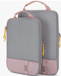 a grey and pink lunch bags