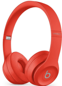 a red headphones on a white background