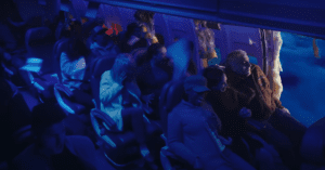 a group of people sitting in a plane