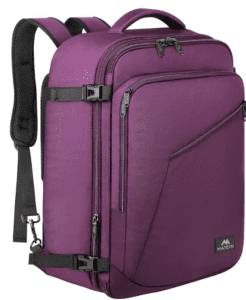 a purple backpack with black straps