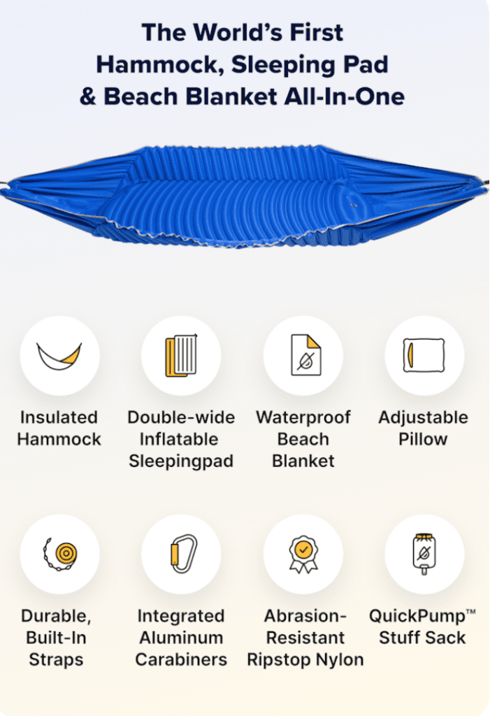 a blue hammock with text overlay