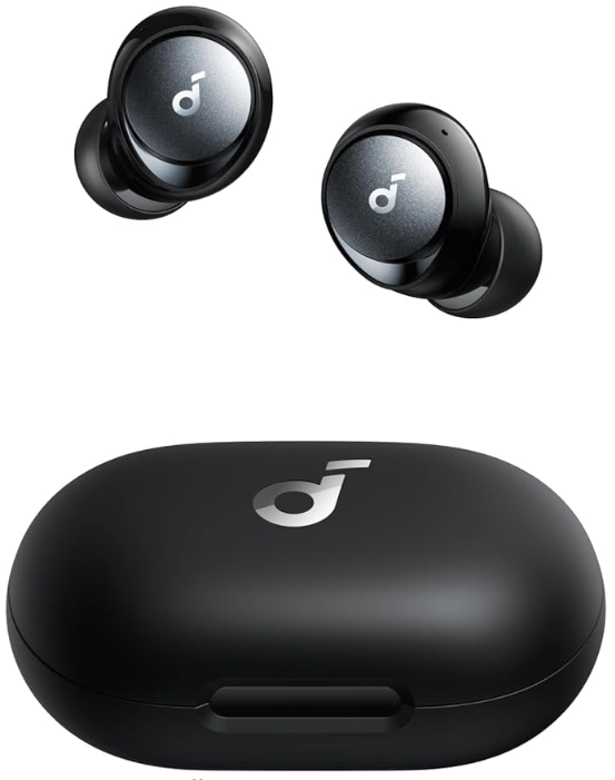 a black earbuds with a case