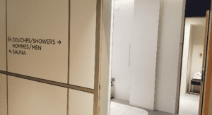 a mirror in a bathroom