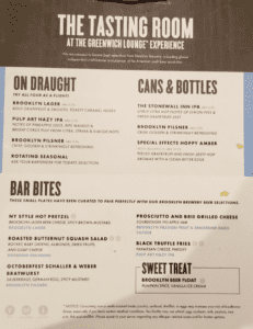 a menu of a bar