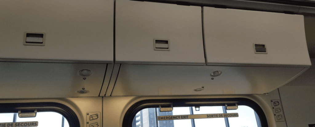 a white cabinet on a train