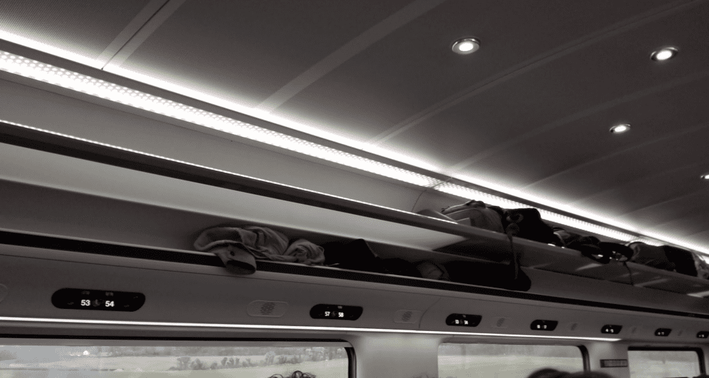 a shelf on top of a train