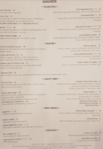 a menu of a restaurant