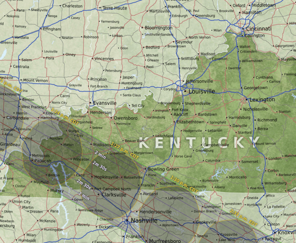 a map of kentucky with many cities