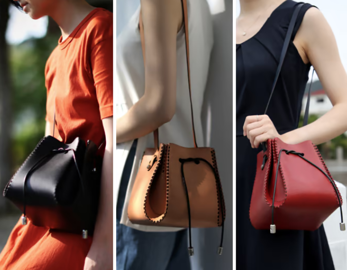 a collage of women holding purses