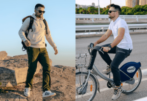 a man standing on a bicycle