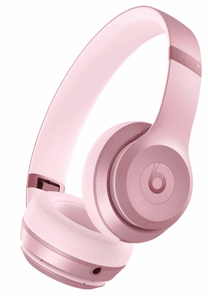 a pink headphones on a white background