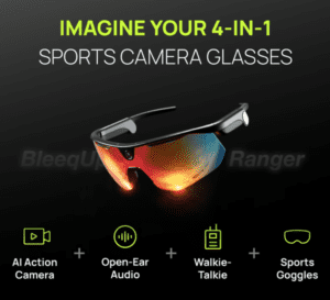 a black and orange goggles with text overlay