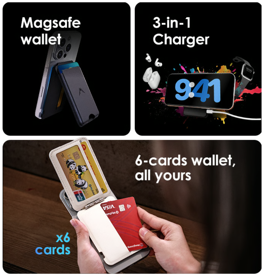 a collage of a wallet