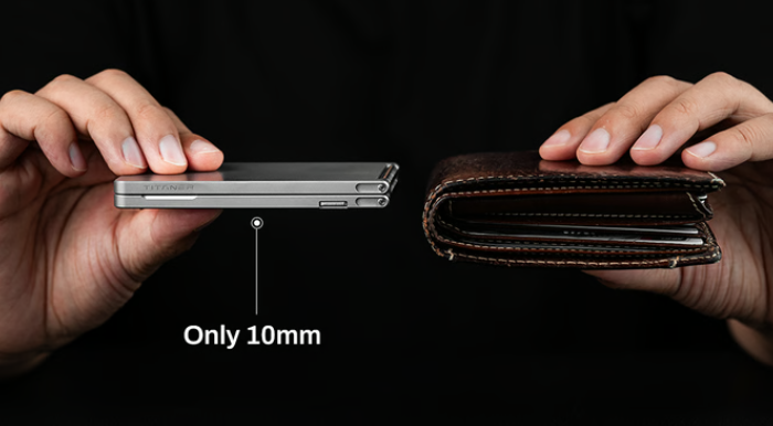 a hand holding a cell phone and a wallet