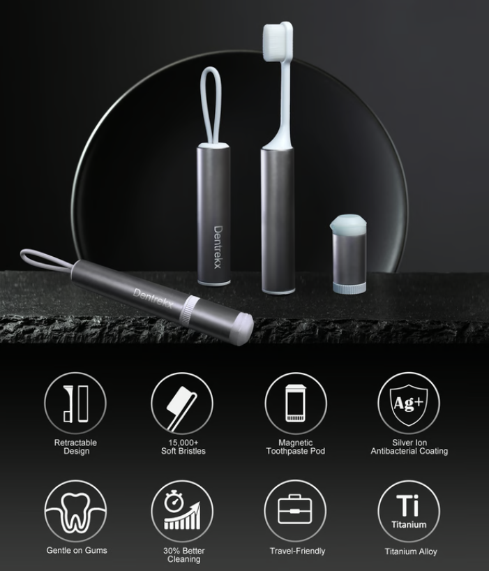 a group of toothbrushes on a black surface