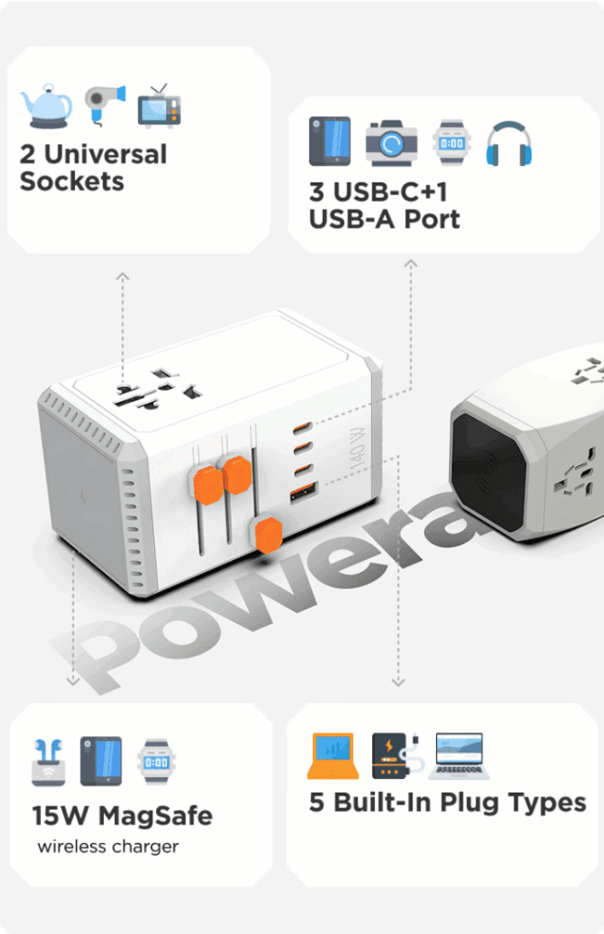 a white and orange power outlet