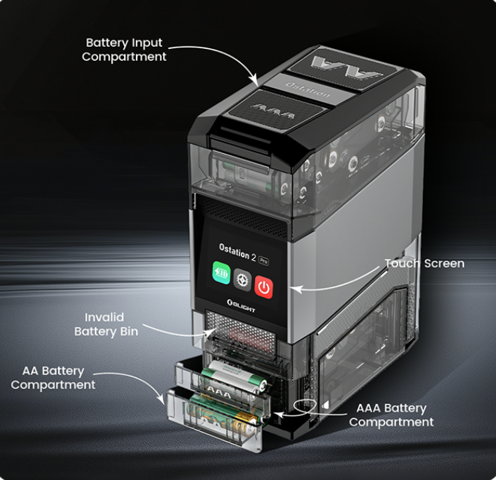 a black and clear electronic device with text