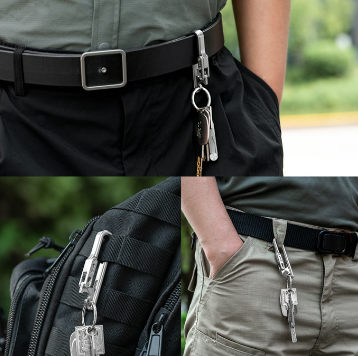 a person wearing a belt with keys from his waist