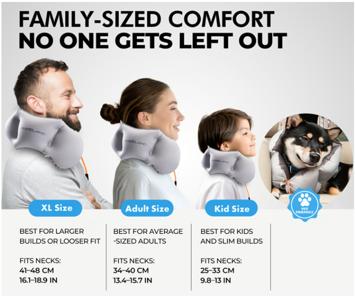 a group of people with neck pillow