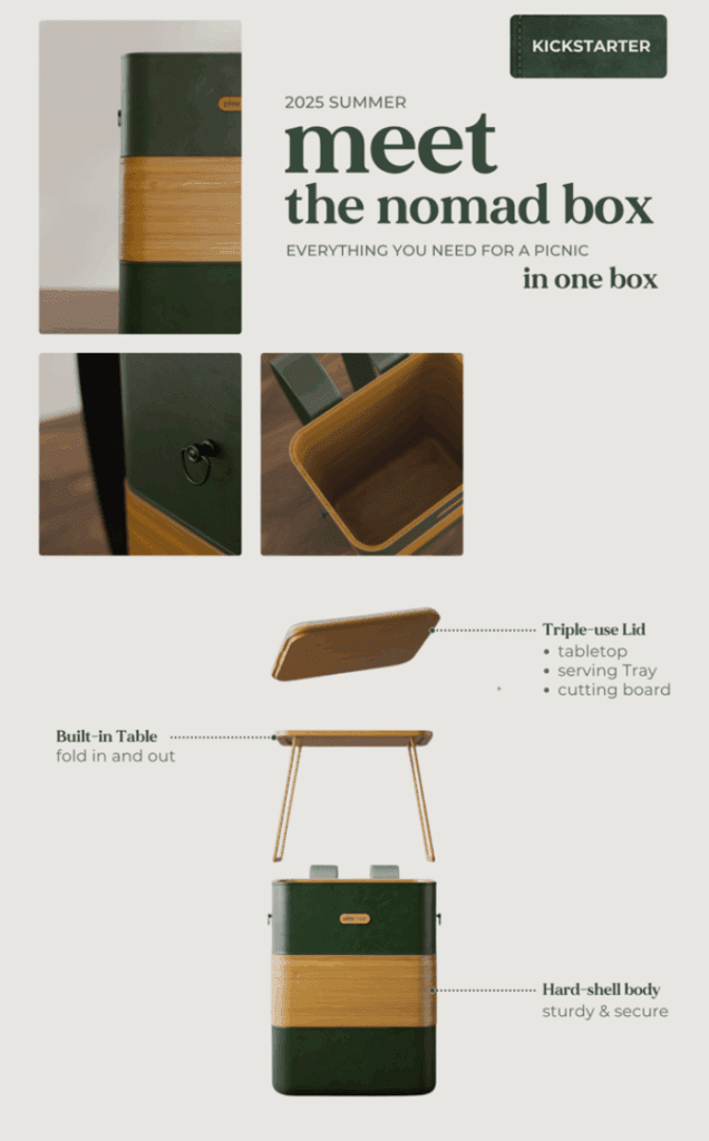 a green and white picnic basket